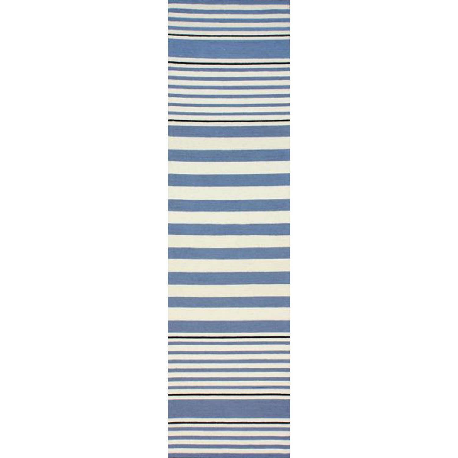 Rug Collective Handmade Contemporary Stripes Blue Wool Runner Rug (76 X 96)