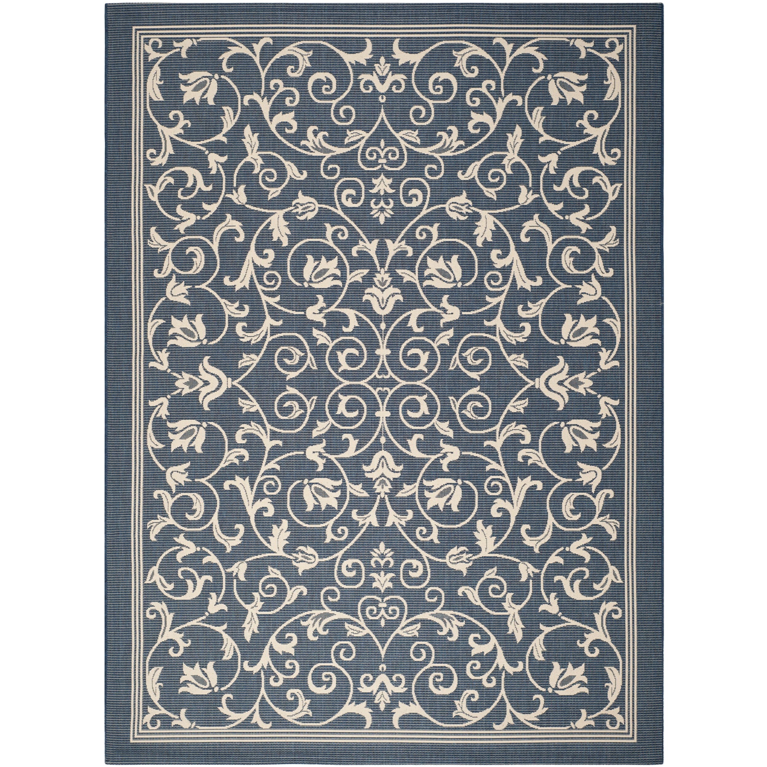 Safavieh Floral Indoor/outdoor Courtyard Navy/beige Rug (67 X 96)