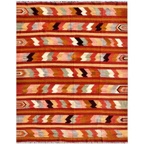 slide 2 of 3, Afghan Hand-knotted Mimana Kilim Red/ Brown Wool Rug (8' x 10')
