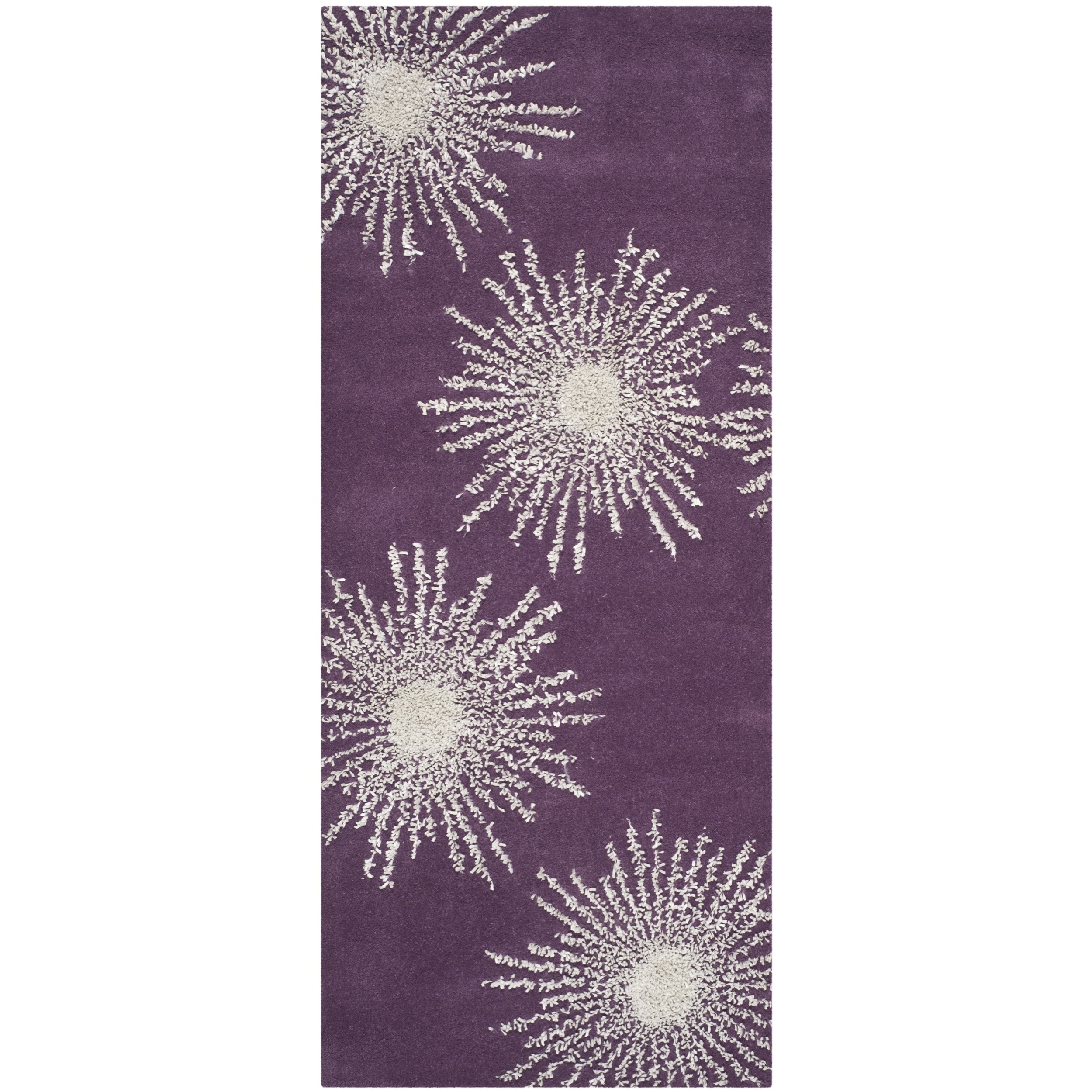 Safavieh Hand made Soho Burst Purple/ Ivory Wool Rug (26 X 6)