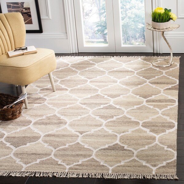 Safavieh Hand-woven Natural Kilim Light Grey/ Ivory Wool Rug - 9' x 12'