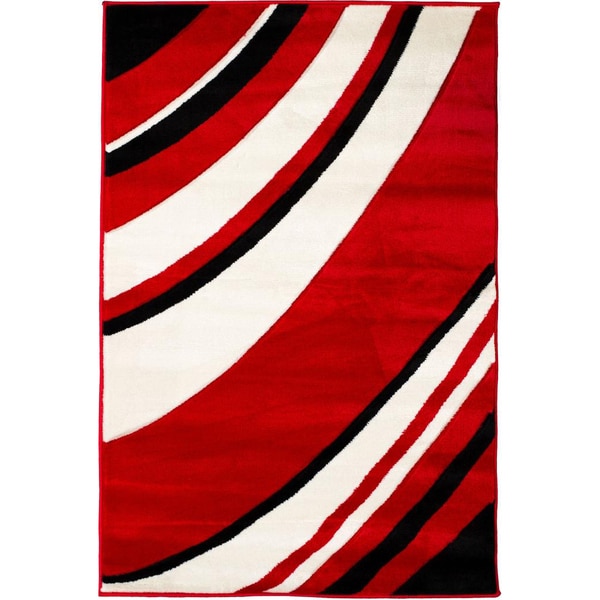 Hand carved Waves Modern Red/ Black Area Rug (3'3 x 5') 3x5   4x6 Rugs
