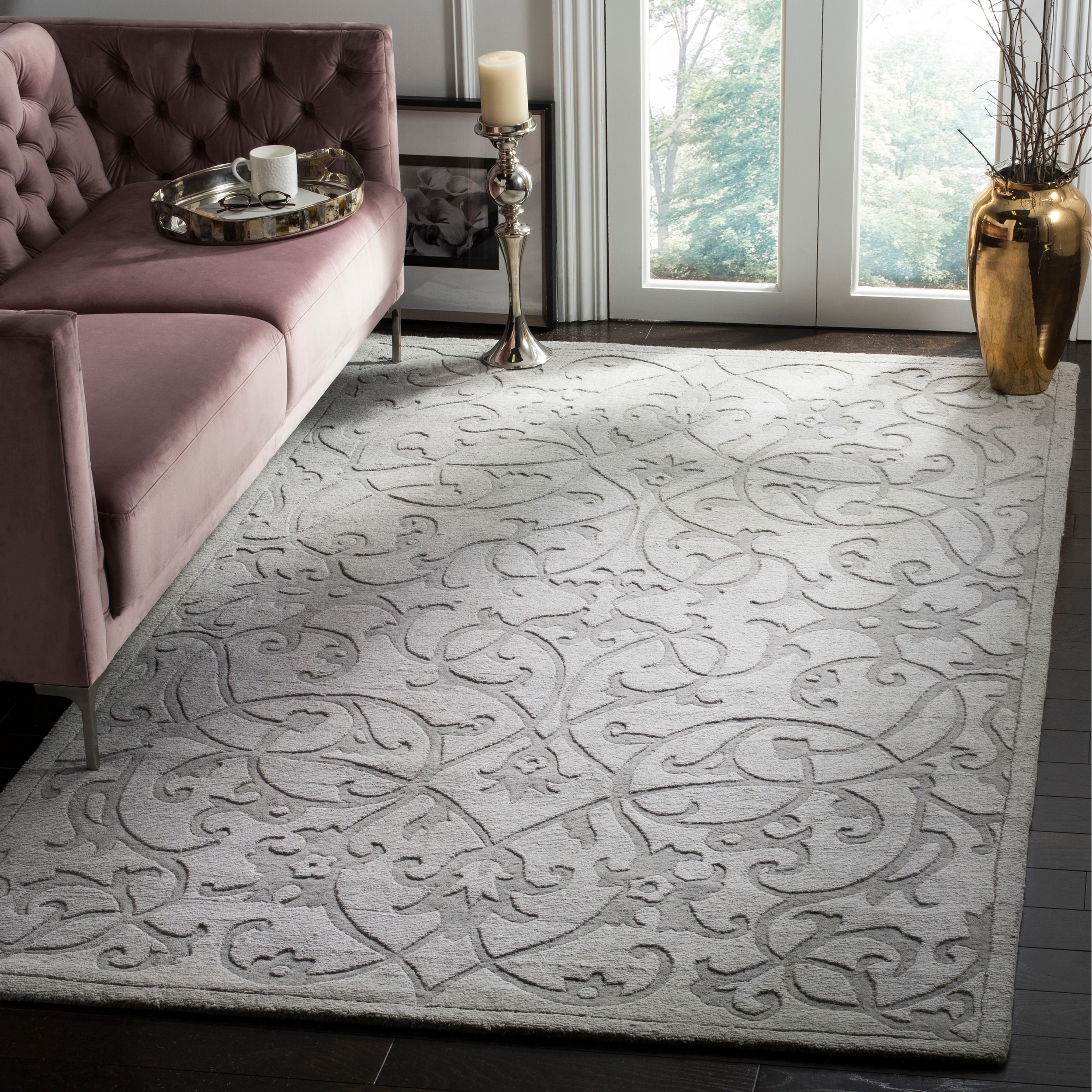 Contemporary Safavieh Hand made Impressions Grey Wool Rug (83 X 11)