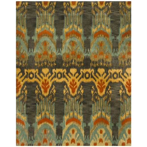 Safavieh Hand-made Ikat Olive/ Gold Wool Rug (9' x 12')