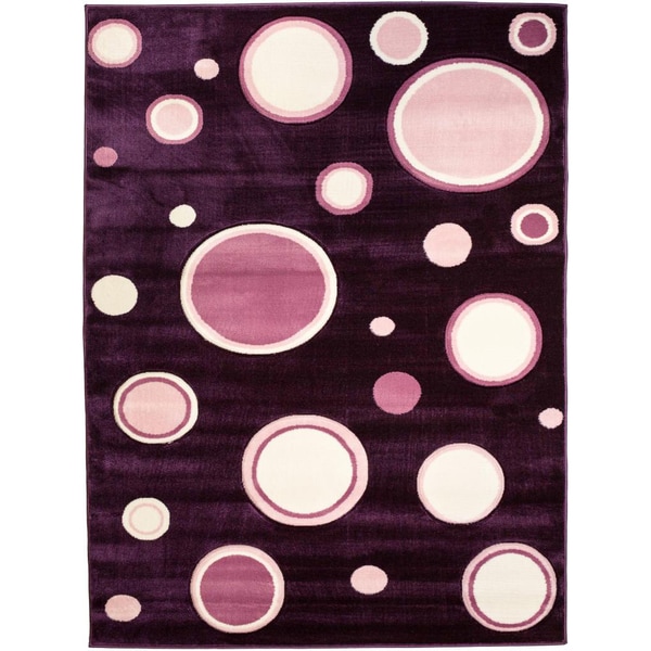 Well Woven H carved Circles Modern Purple/ White Area Rug - 7'10" x 9'10"