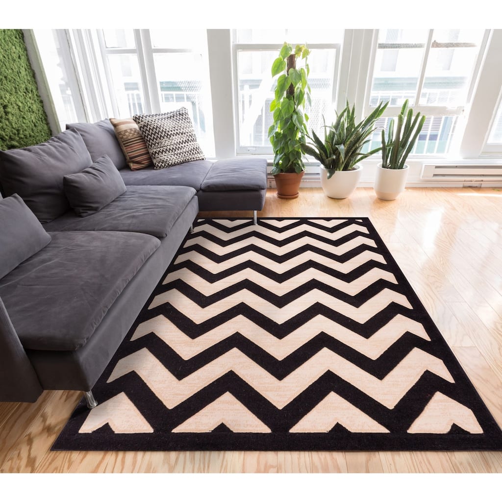 Well Woven Modern Chevron Zigzag Stripe Carved Effect Area Rug - 5' x 7'2"
