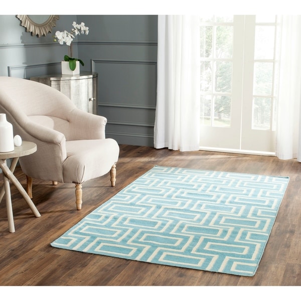 Safavieh Handwoven Moroccan Reversible Dhurrie Labyrinth-pattern Light Blue/ Ivory Wool Rug - 9' x 12