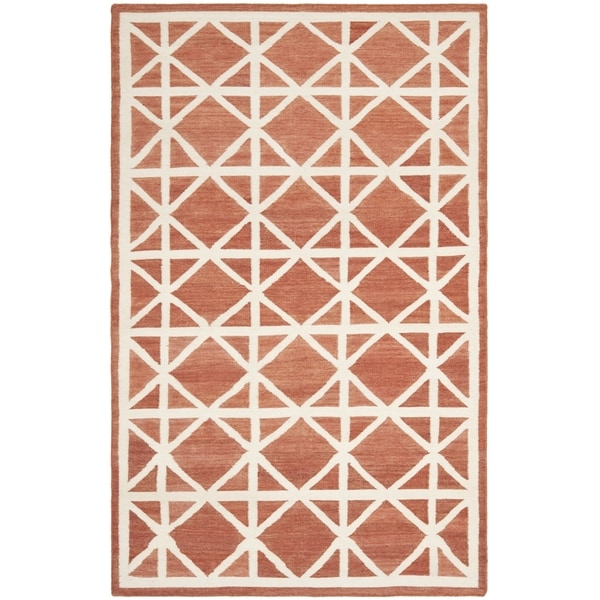Safavieh Handwoven Moroccan Reversible Dhurrie Red/ Ivory Geometric Wool Rug - 9' X 12'