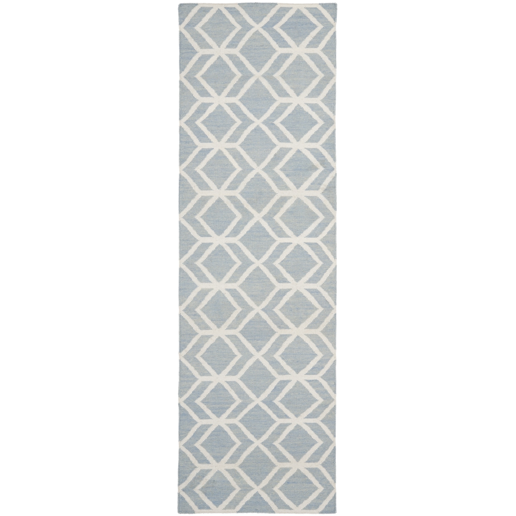 Safavieh Hand woven Moroccan Dhurrie Blue/ Ivory Wool Rug (26 X 10)