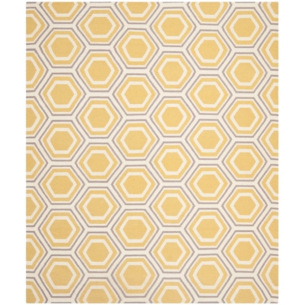 Safavieh Hand-woven Moroccan Reversible Dhurrie Ivory/ Yellow Wool Rug - 9' x 12'