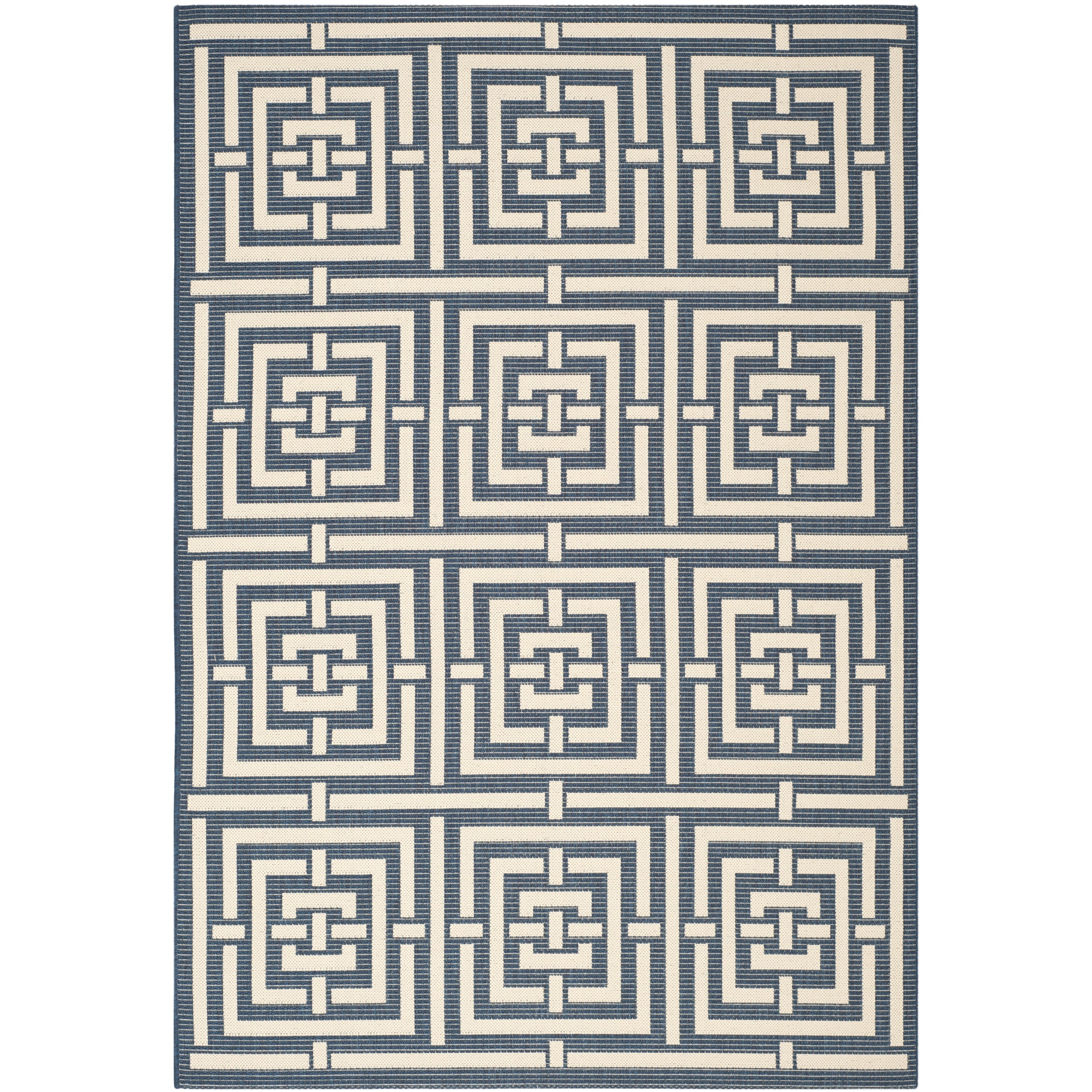 Safavieh Geometric Indoor/outdoor Courtyard Navy/beige Rug (4 X 57)