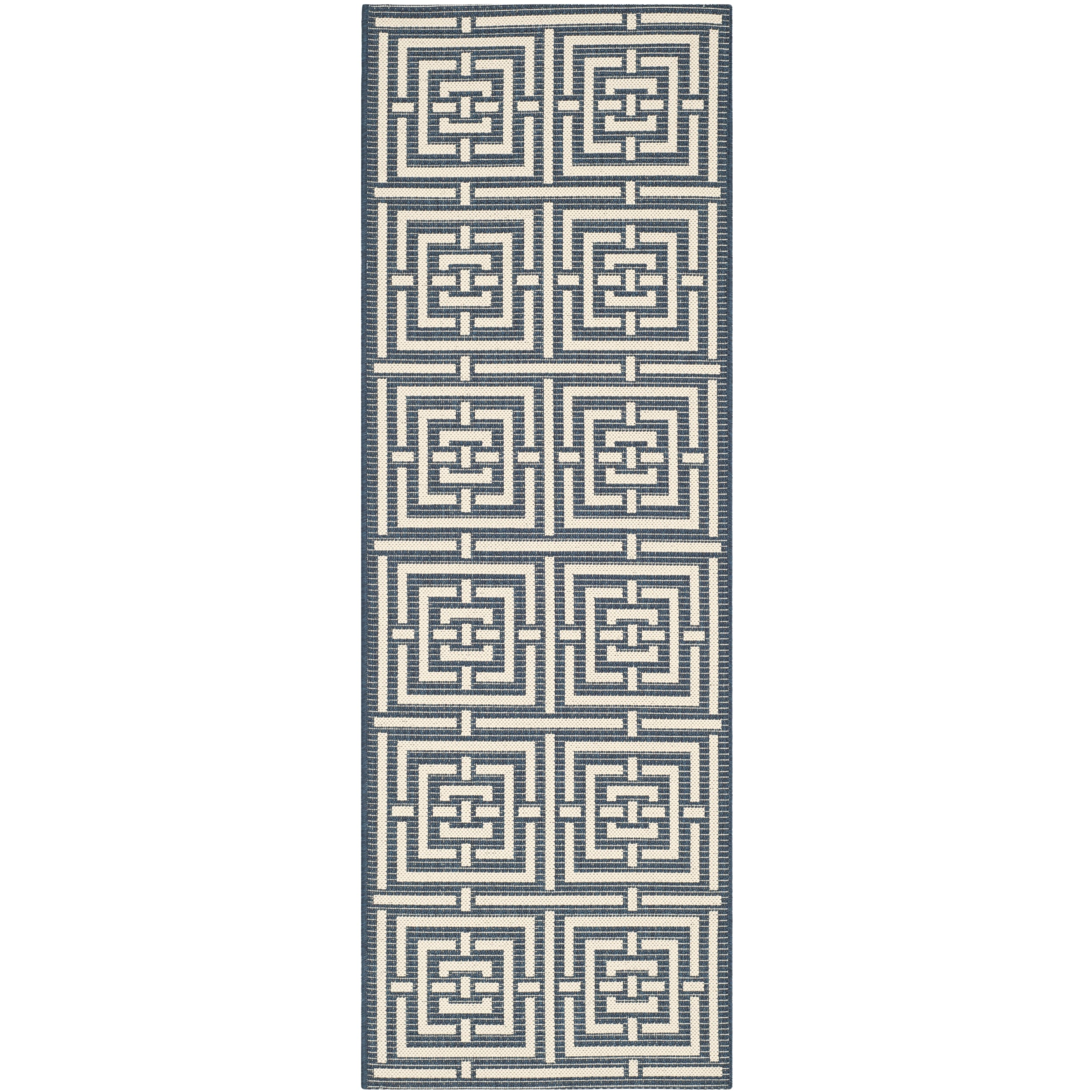 Safavieh Geometric Indoor/outdoor Courtyard Navy/beige Rug (23 X 67)