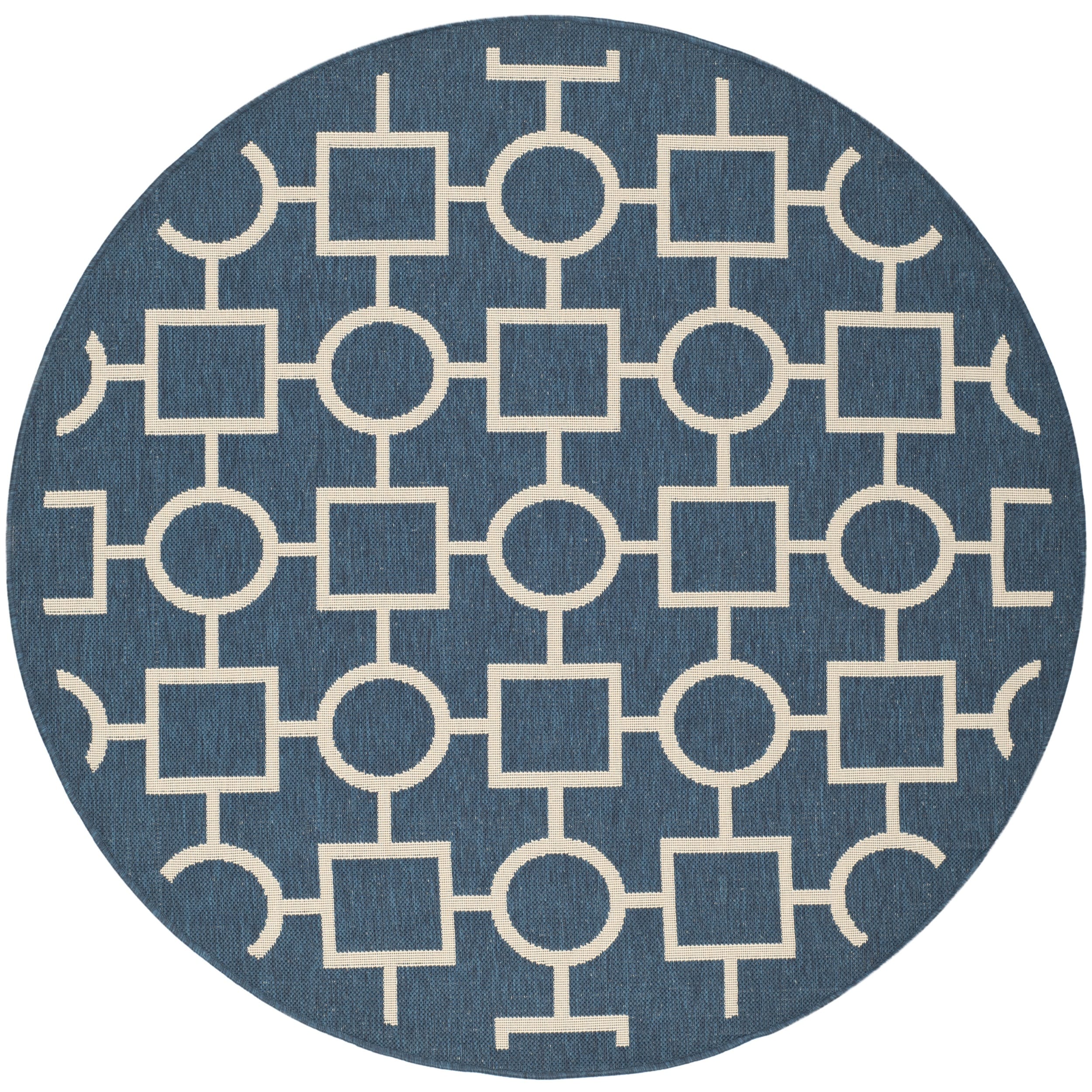 Safavieh Indoor/outdoor Courtyard Navy/beige Geometric patterned Rug (53 Round)