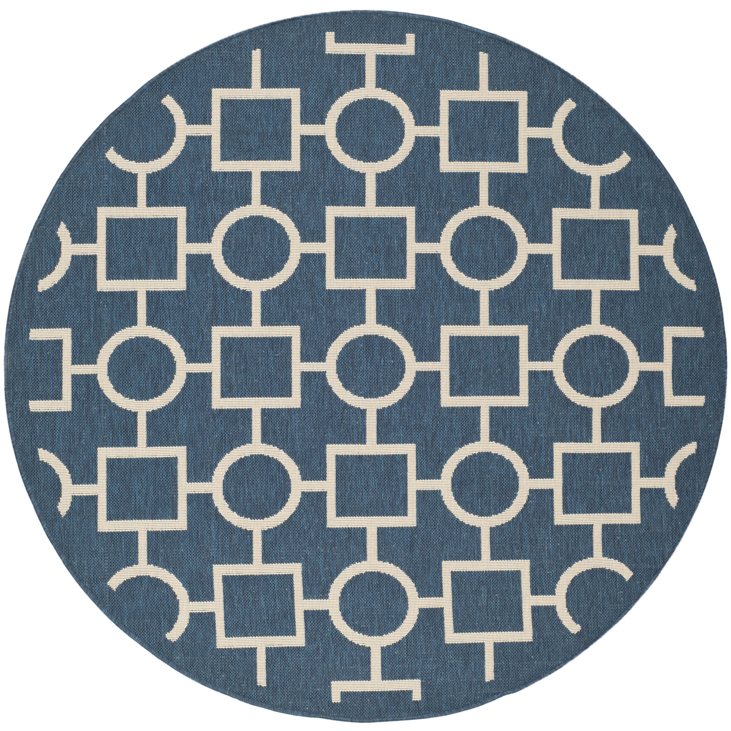 Safavieh Courtyard Navy/beige Indoo/outdoor Multi shape patterned Rug (67 Round)