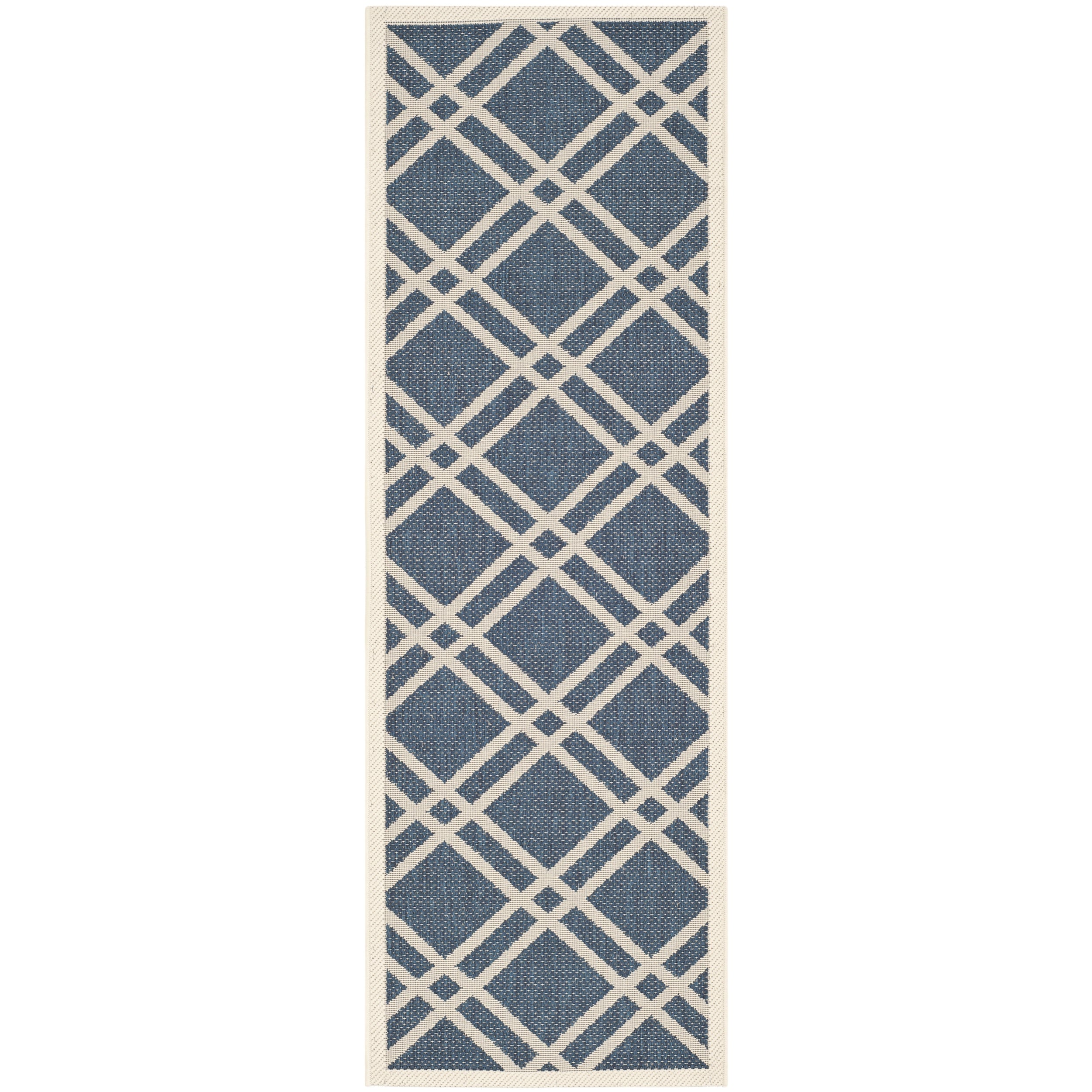 Safavieh Diamond pattern Indoor/outdoor Courtyard Navy/beige Rug (23 X 10)