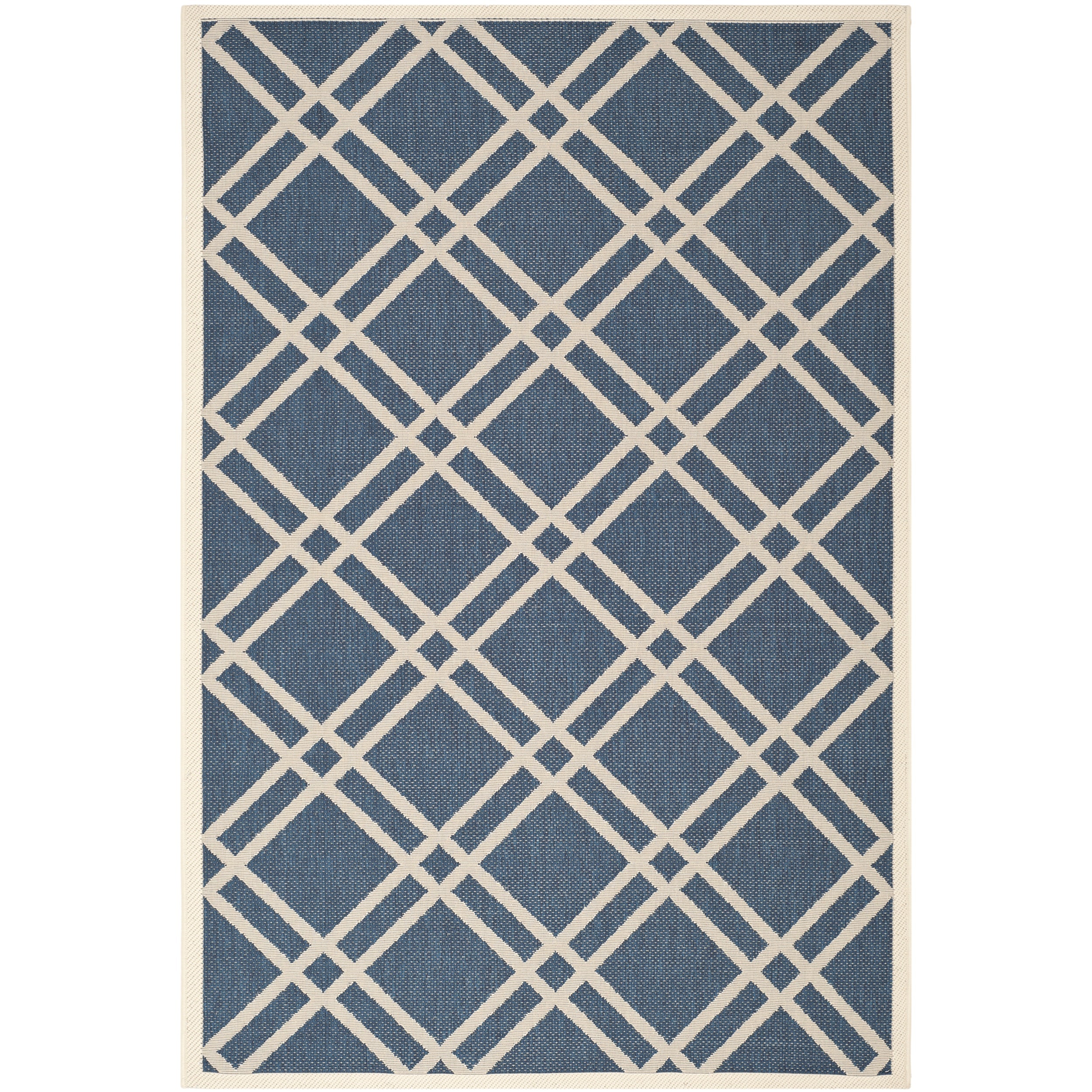 Safavieh Diamond pattern Indoor/outdoor Courtyard Navy/beige Rug (53 X 77)