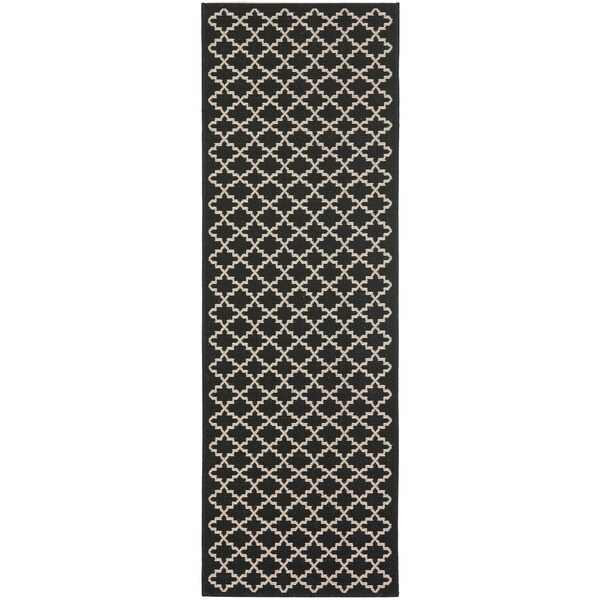 Safavieh Indoor/ Outdoor Courtyard Black/ Beige Rug - 2'4" x 12'