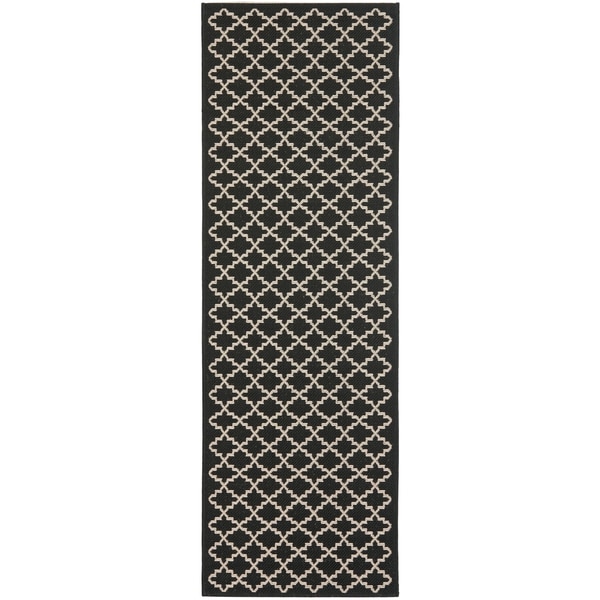 Safavieh Indoor/ Outdoor Courtyard Black/ Beige Rug - 2'3" x 20' Runner