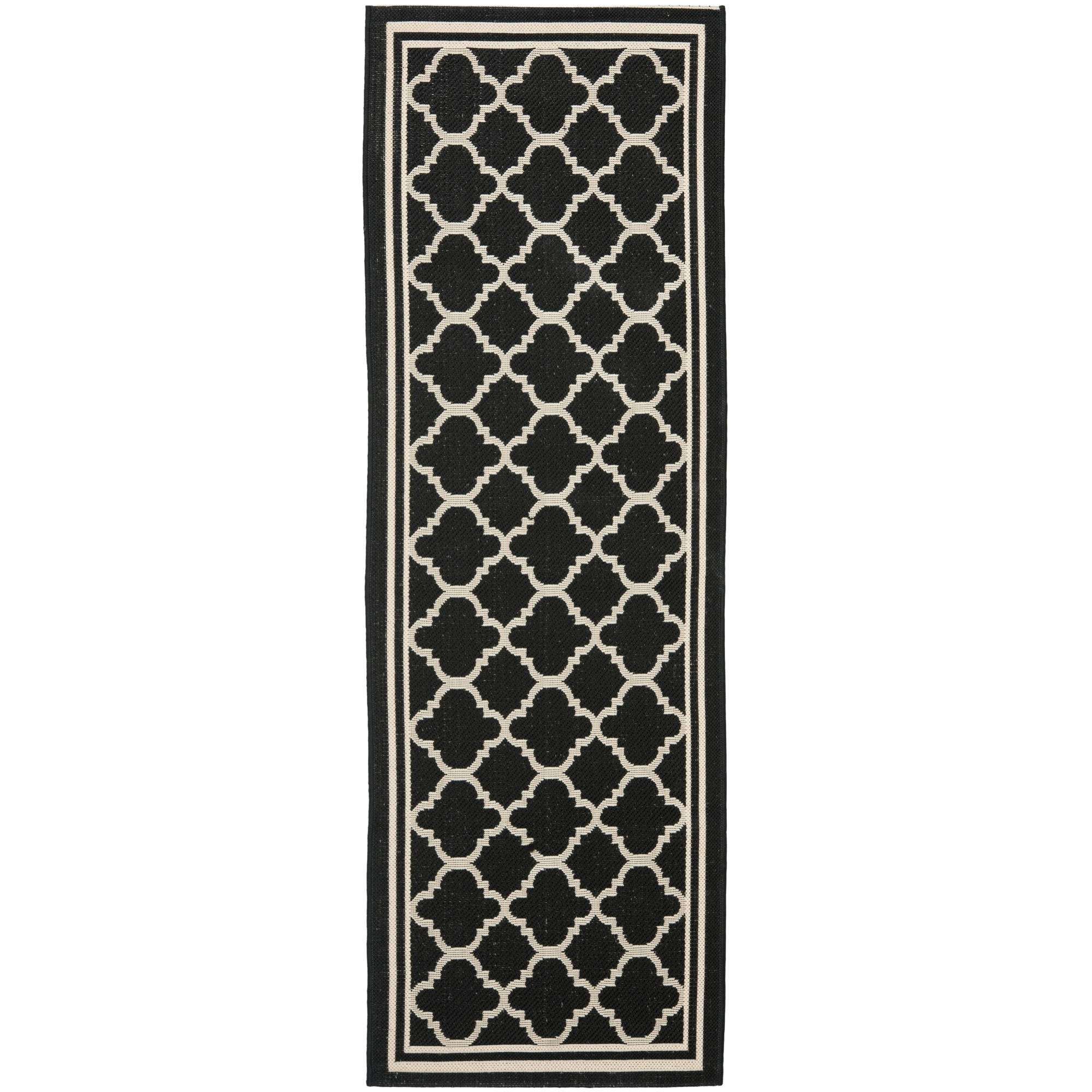 Safavieh Indoor/ Outdoor Courtyard Black/ Beige Polypropylene Rug (23 X 8)