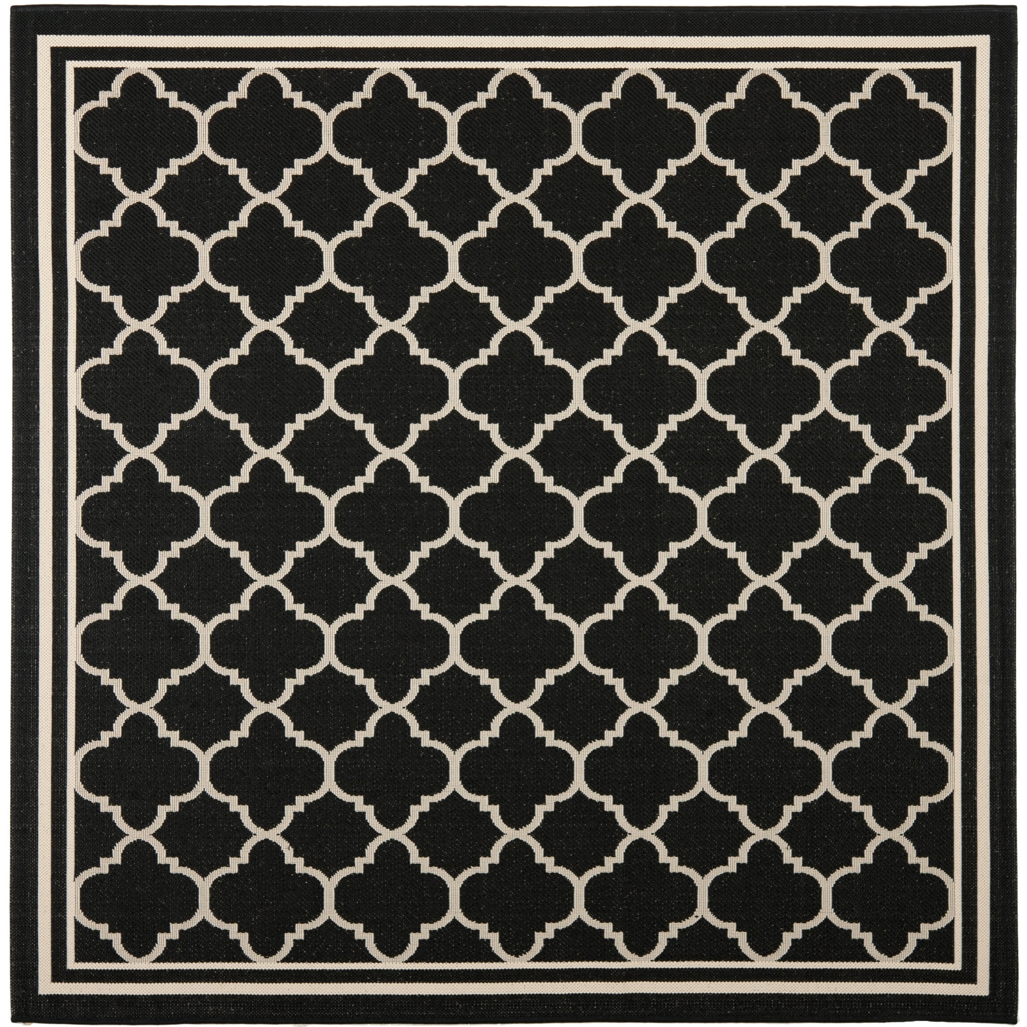 Safavieh Indoor/ Outdoor Courtyard Bordered Black/ Beige Rug (53 Square)