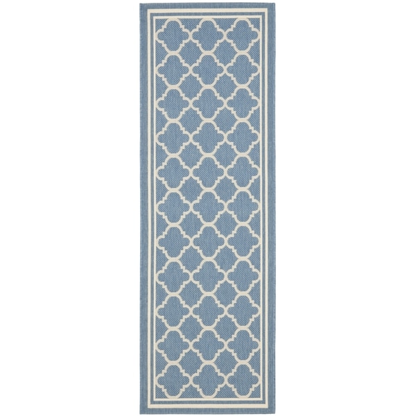 Safavieh Indoor/ Outdoor Courtyard Blue/ Beige Runner Rug (2'3 x 16') - 2'3 x 16'