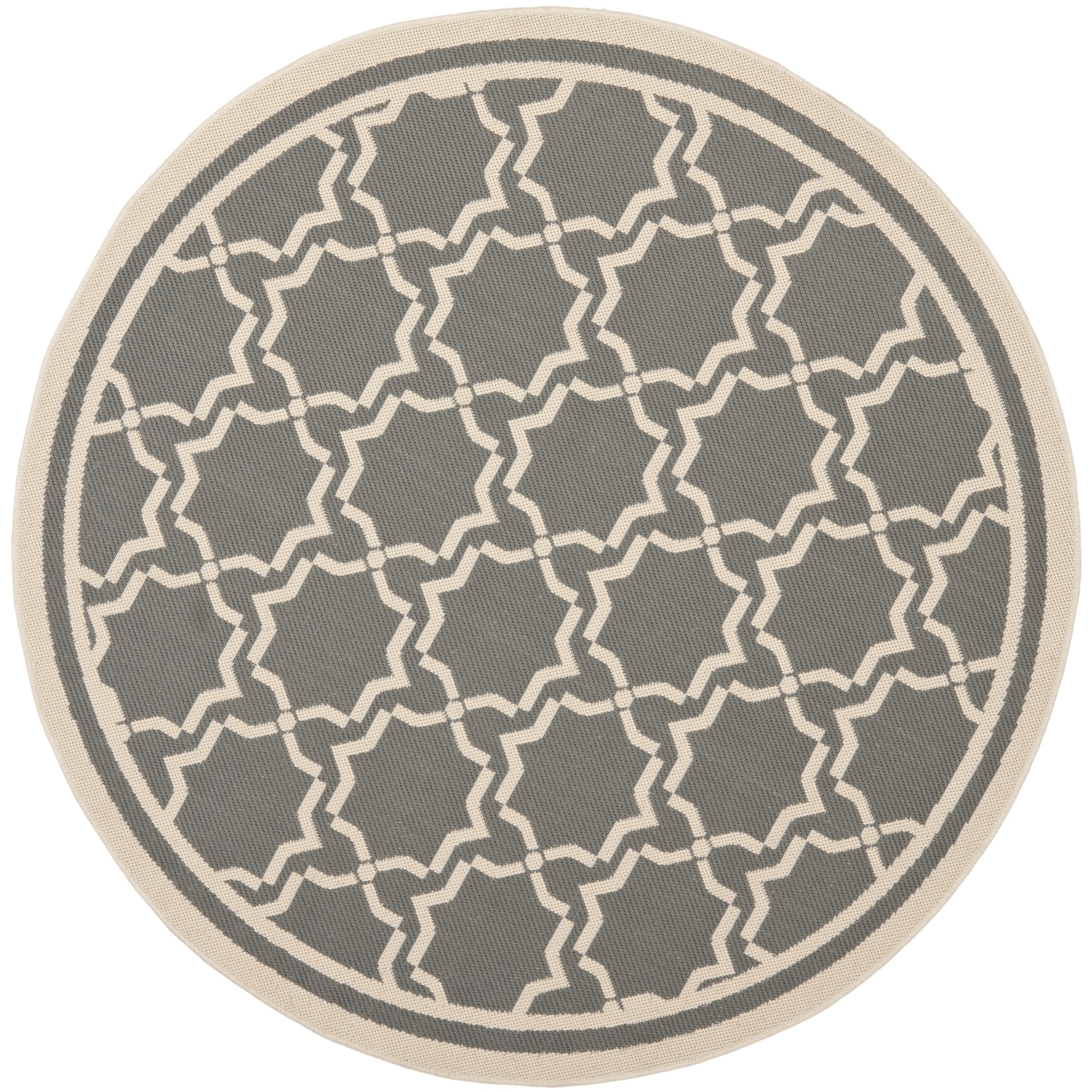 Safavieh Indoor/outdoor Courtyard Anthracite/beige Geometric Rug (7 10 Round)