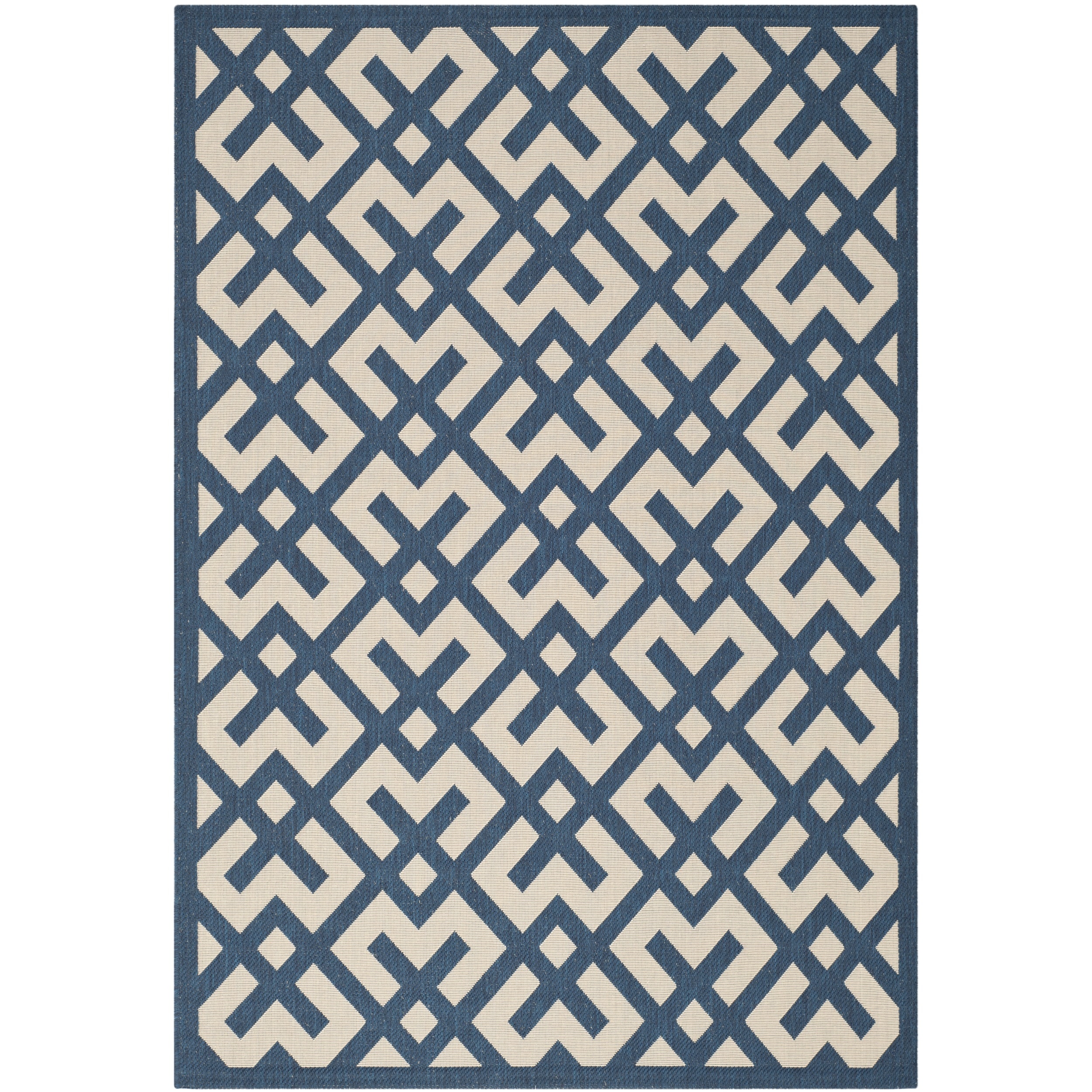 Geometric Safavieh Indoor/outdoor Courtyard Navy/beige Rug (67 X 96)