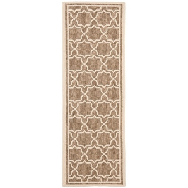 Safavieh Courtyard Poolside Brown/ Bone Indoor/ Outdoor Runner Rug - 2'4" x 14'
