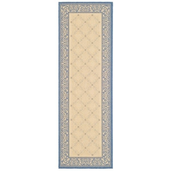 Safavieh Bay Natural/ Blue Indoor/ Outdoor Rug - 2'4" x 14'
