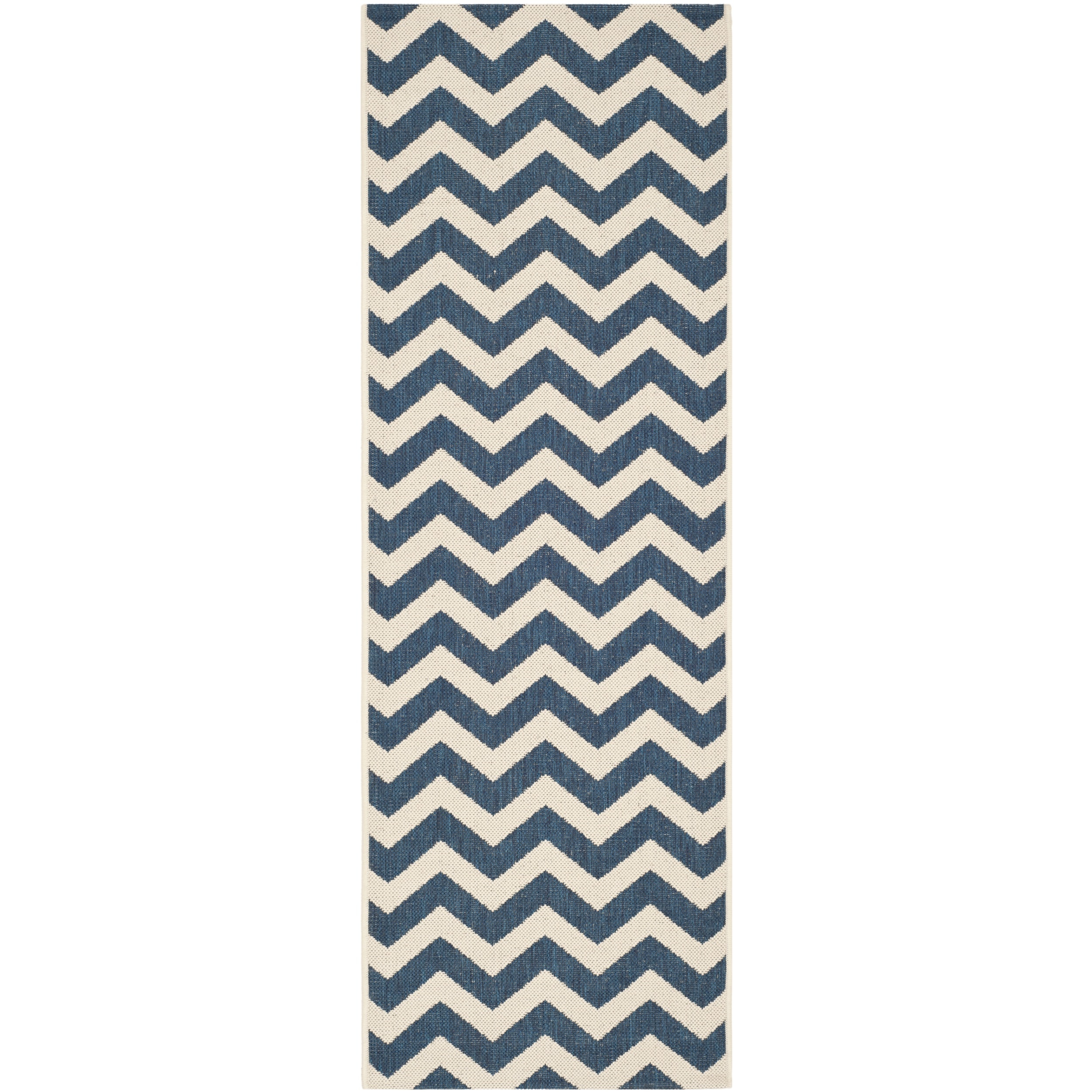 Safavieh Chevron print Indoor/outdoor Courtyard Navy/beige Rug (23 X 67)