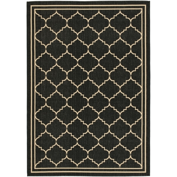 Safavieh Courtyard Transitional Black/ Cream Indoor/ Outdoor Rug - 9' x 12'