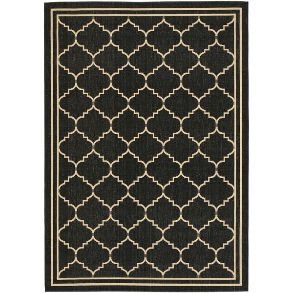 Shop Safavieh Courtyard Transitional Black/ Cream Indoor/ Outdoor Rug 6'7 x 9'6 On Sale