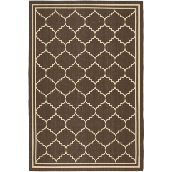 Safavieh Indoor/ Outdoor Courtyard Chocolate/ Cream Rug (53 x 77)