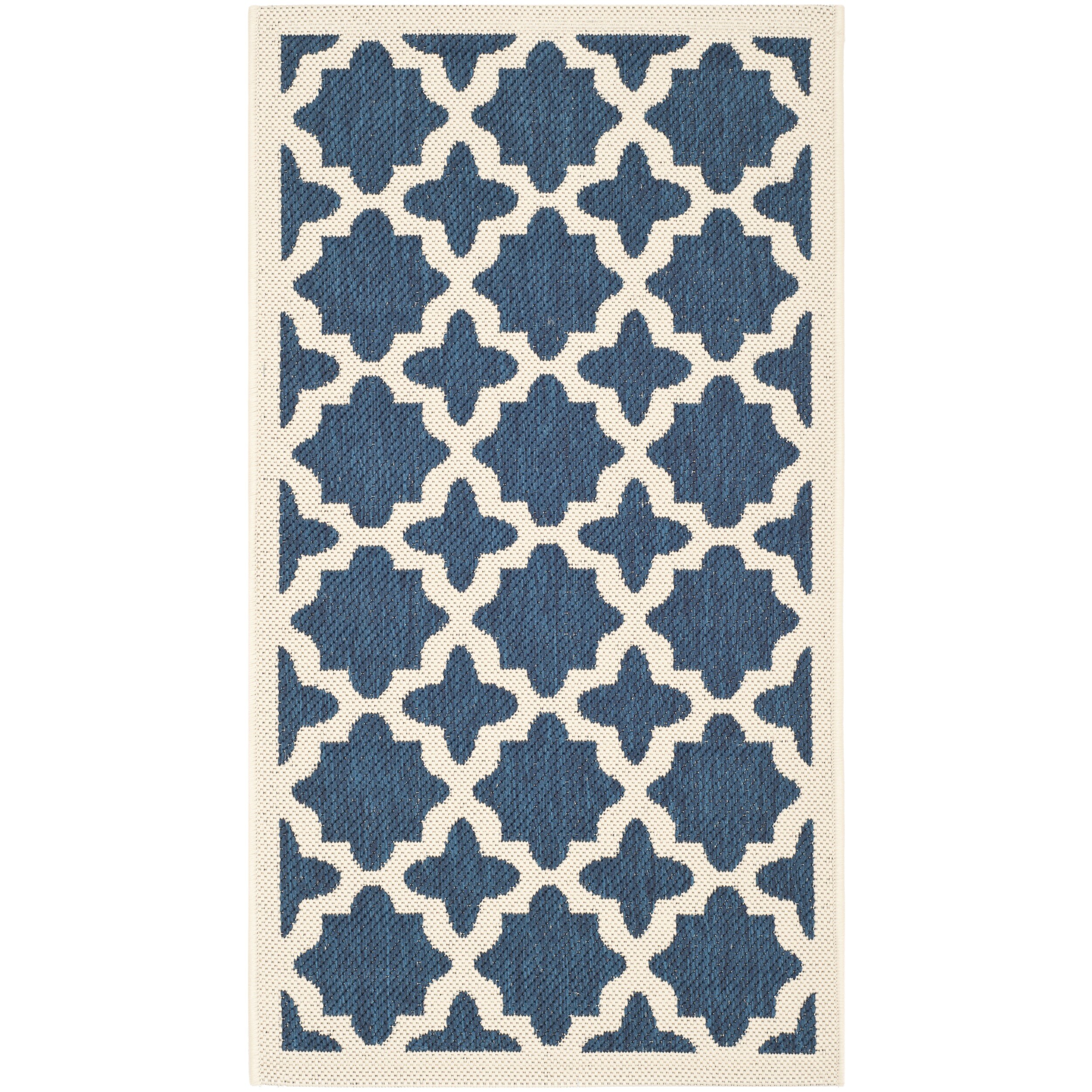 Safavieh Courtyard All Weather Navy Beige Indoor Outdoor Rug 2 7 Safavieh Courtyard All Weather Navy Beige Indoor Outdoor