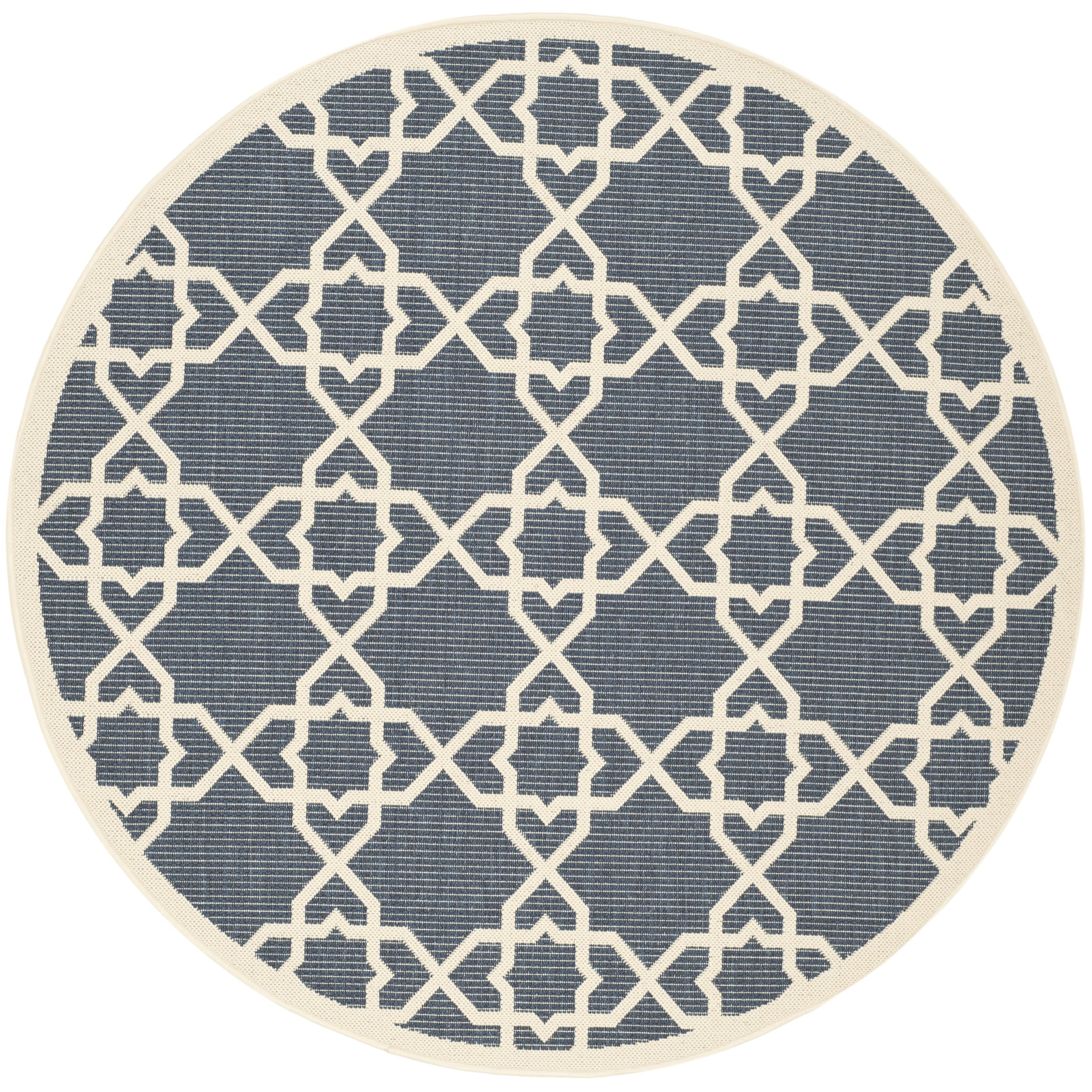 Safavieh Indoor/outdoor Courtyard Navy/beige Rug With Clean Edge (53 Round)