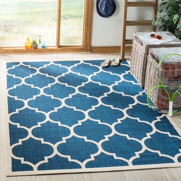 Shop Safavieh Courtyard Moroccan Pattern Navy/ Beige ...