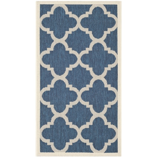 Safavieh Courtyard Quatrefoil Navy/ Beige Indoor/ Outdoor Rug - 2' x 3'7