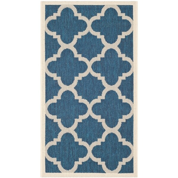 Safavieh Courtyard Quatrefoil Navy/ Beige Indoor/ Outdoor Rug - 2' x 3'-7"