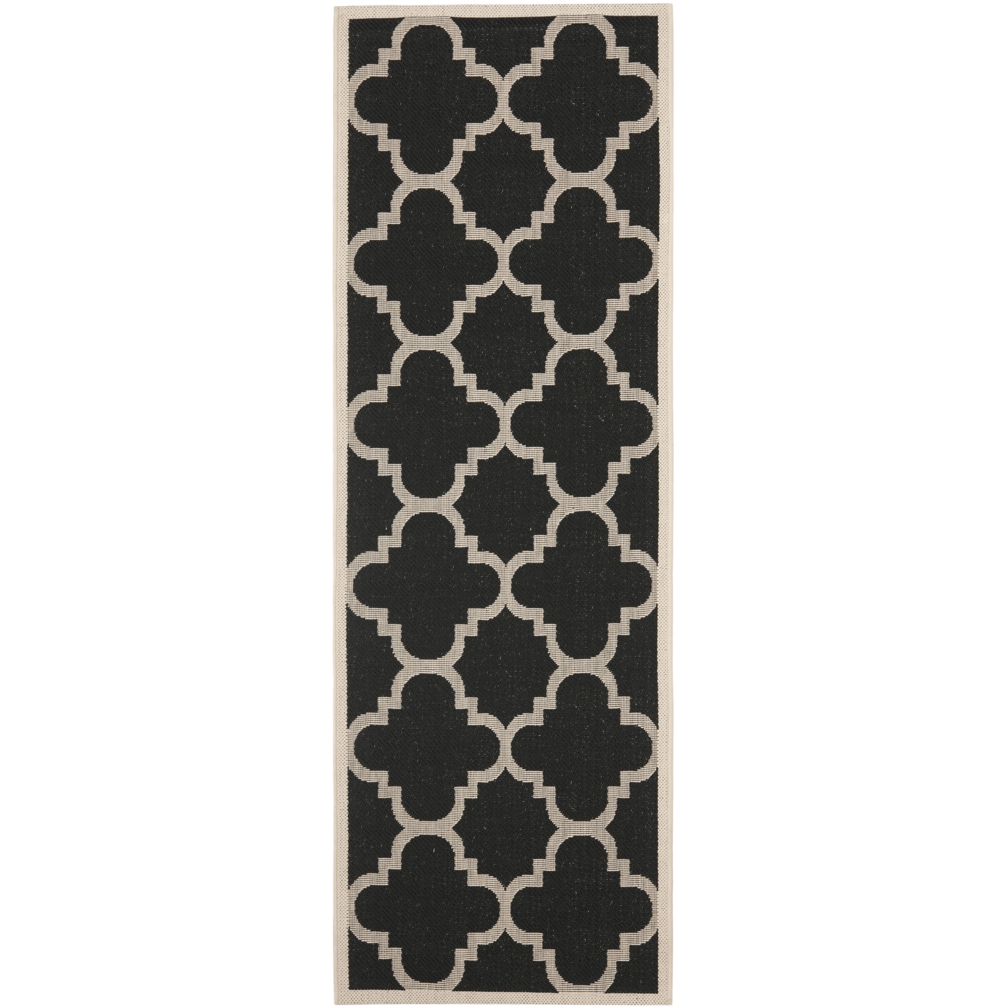 Safavieh Indoor/ Outdoor Courtyard Soft Black/ Beige Rug (23 X 8)