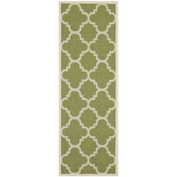 Safavieh Courtyard Quatrefoil Green/ Beige Indoor/ Outdoor Rug - 2'3 x 10'