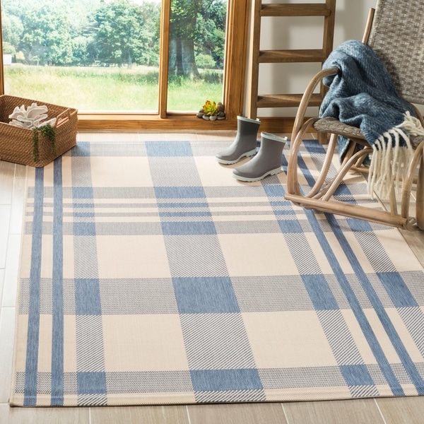 Safavieh Courtyard Plaid Beige/ Blue Indoor/ Outdoor Rug - 9' x 12'