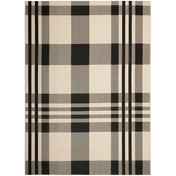 Safavieh Indoor/ Outdoor Courtyard Plaid Black/ Bone Rug (9 x 12