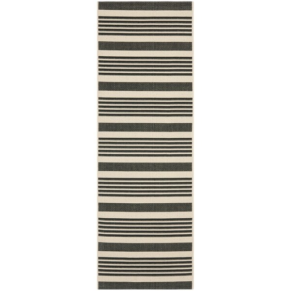 Safavieh Courtyard Stripe Black/ Bone Indoor/ Outdoor Rug - 2'3" x 10' Runner