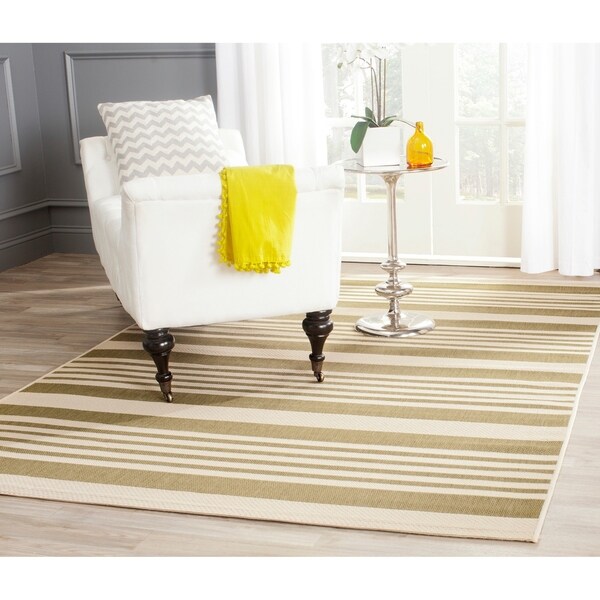 Safavieh Courtyard Stripe Green/ Beige Indoor/ Outdoor Rug - 8' x 11'