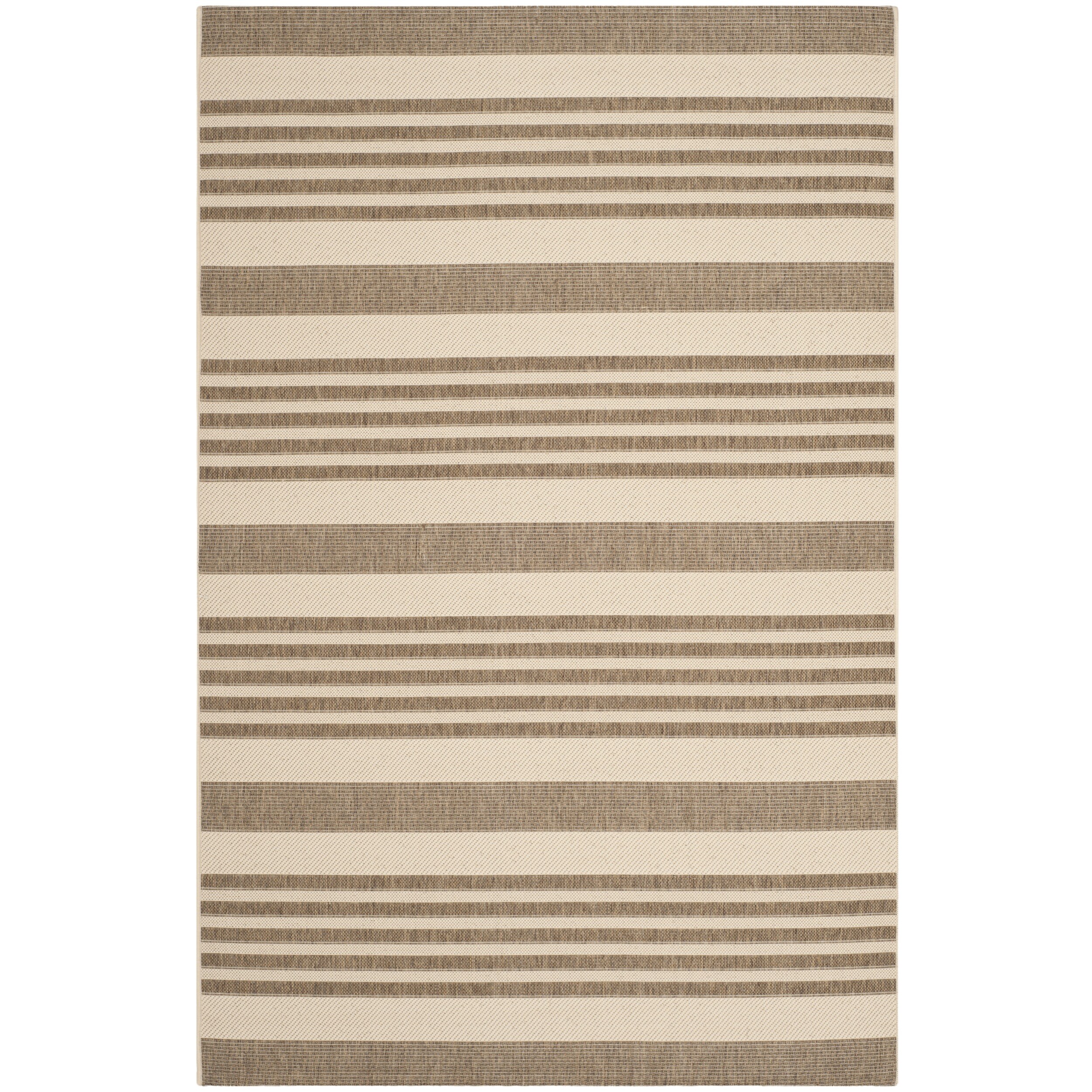Safavieh Indoor/ Outdoor Courtyard Stripes Pattern Brown/ Bone Rug (8 X 11)