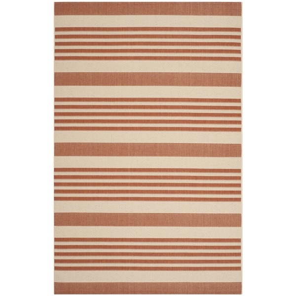Safavieh Courtyard Stripe Terracotta/ Beige Indoor/ Outdoor Rug - 8' x 11'