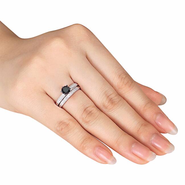 Miadora 10k White Gold 1 1/3ct TDW Black and White Diamond Bridal Ring Set