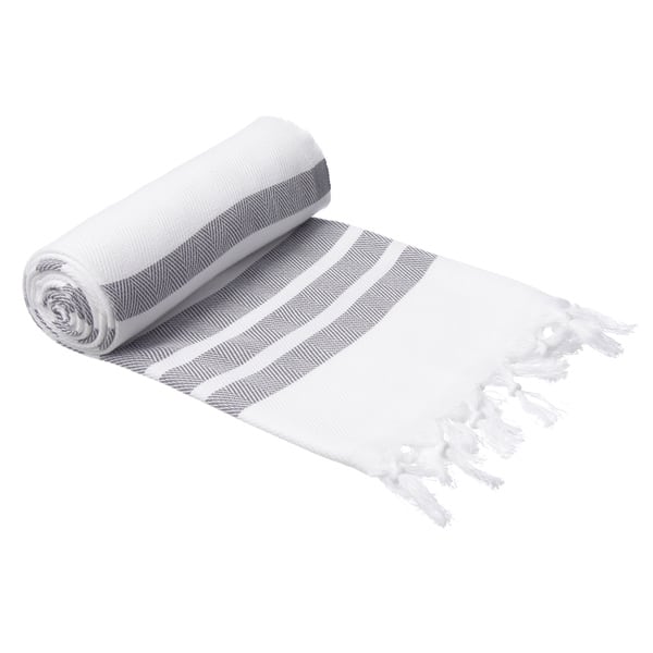 Authentic Pestemal Fouta Gray and White Bold Stripe Turkish Cotton Bath ...