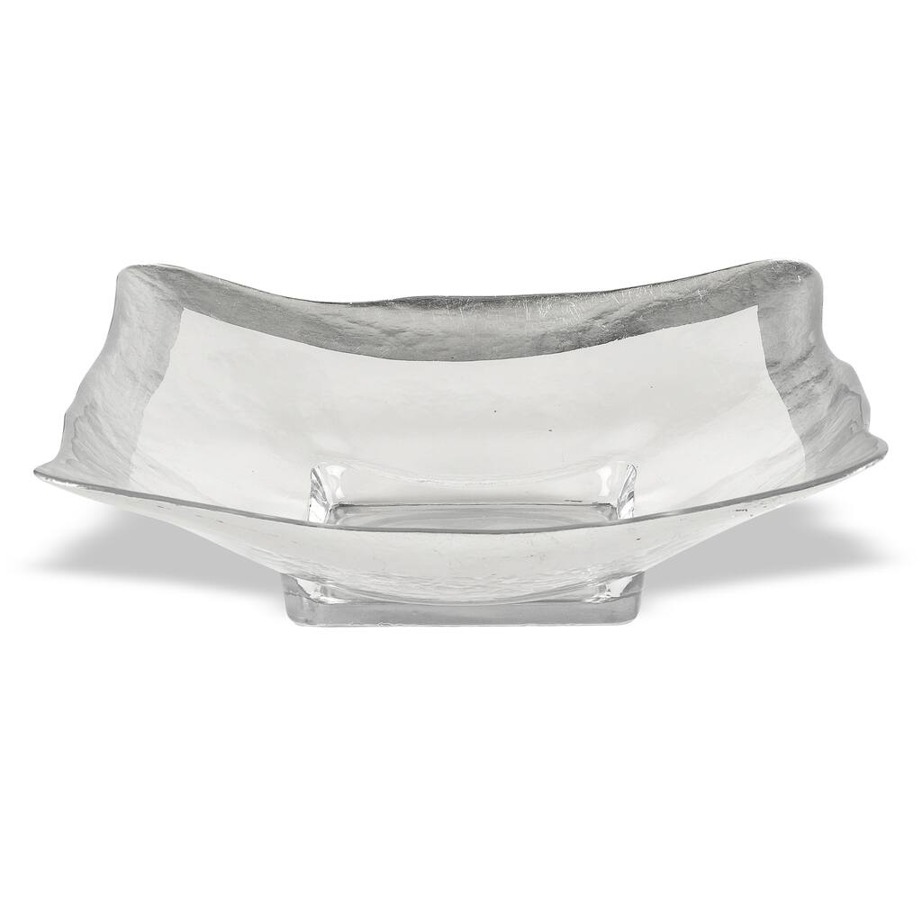 Square Handmade Silver Leaf Decor 16-inch Glass Centerpiece Bowl