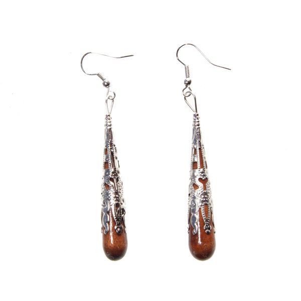 Embossed Miao Silver Droplet Earrings (China) Earrings